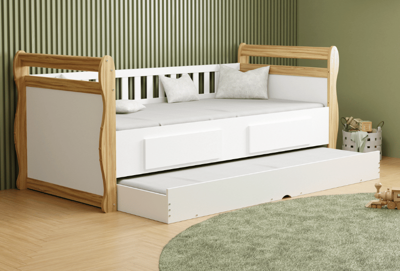 [698.87] Cama Maria Bibox Branco Brilho/amendoa Peroba - 698.87